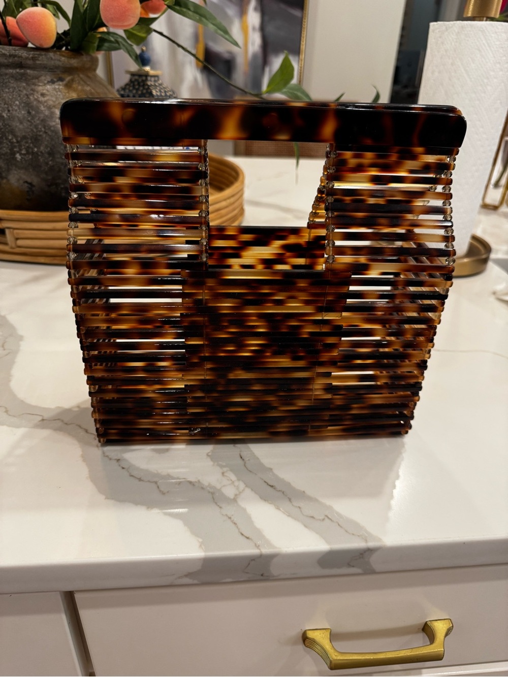 Anthropologie - Tortoiseshell Acrylic Box Handle Bag
